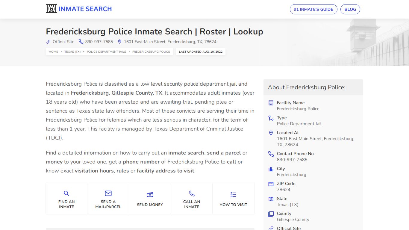 Fredericksburg Police Inmate Search | Roster | Lookup