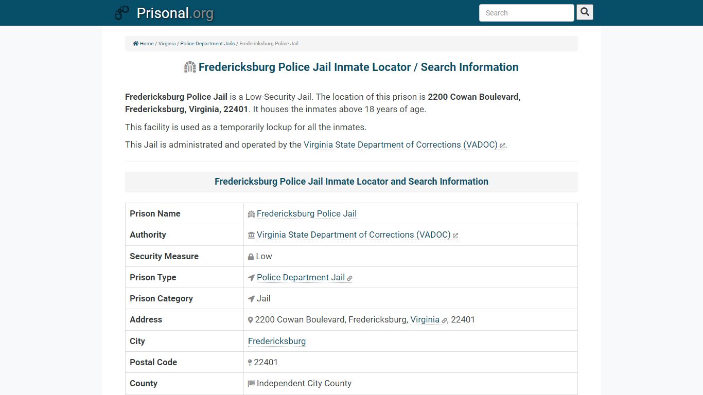 Fredericksburg Police Jail-Inmate Locator/Search Info ...
